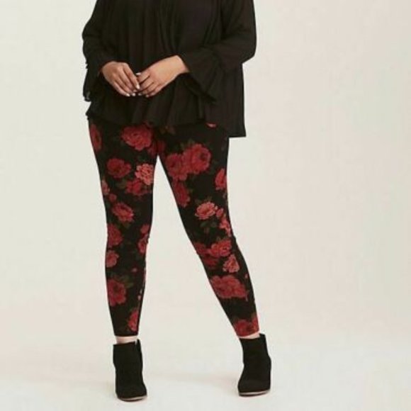 torrid Pants - Torrid Floral Rose Stretch Legging Pants Black Red Women's Size 2 2X H12258